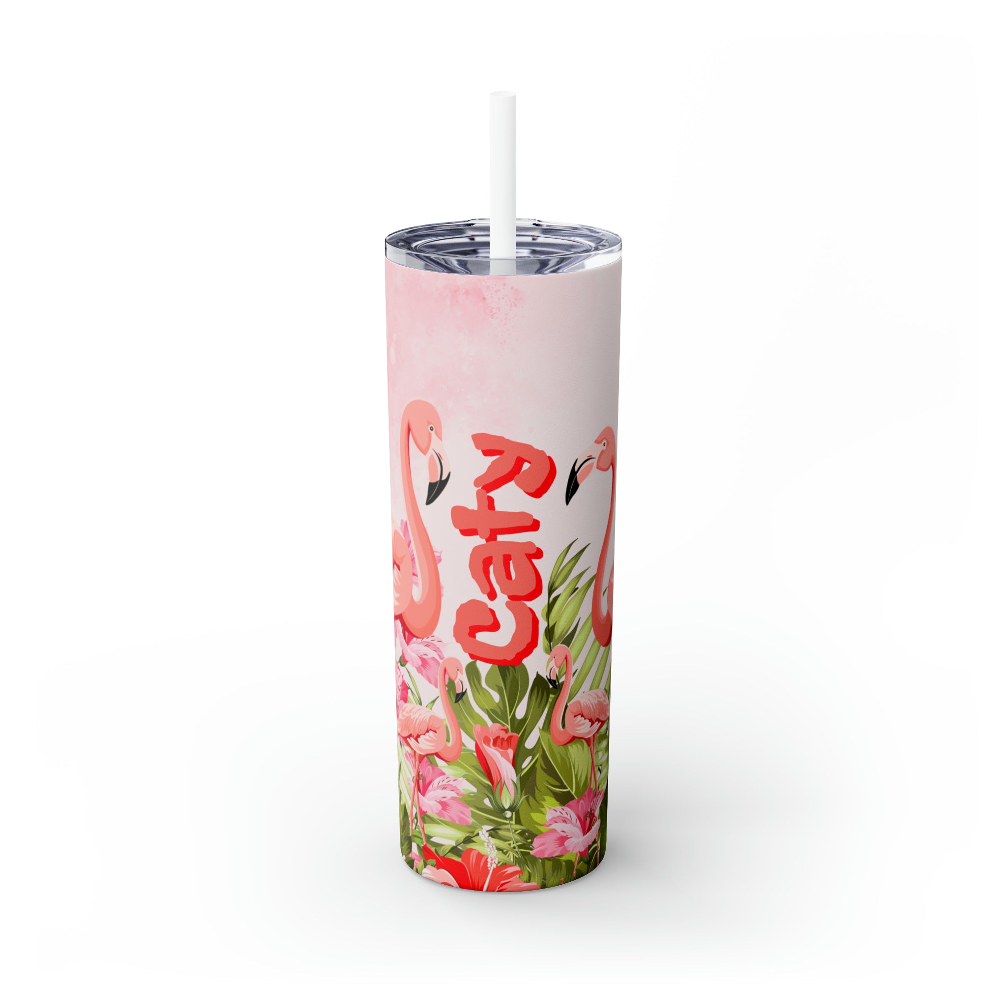 Flamingo Personalized Skinny Steel Tumbler with Straw, 20oz Flamingo Personalized Skinny Steel Tumbler with Straw, 20oz