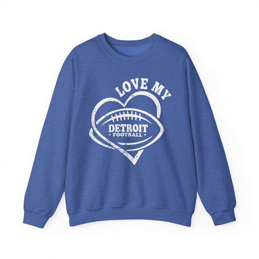Love Detroit Football White Crewneck Sweatshirt - Unisex