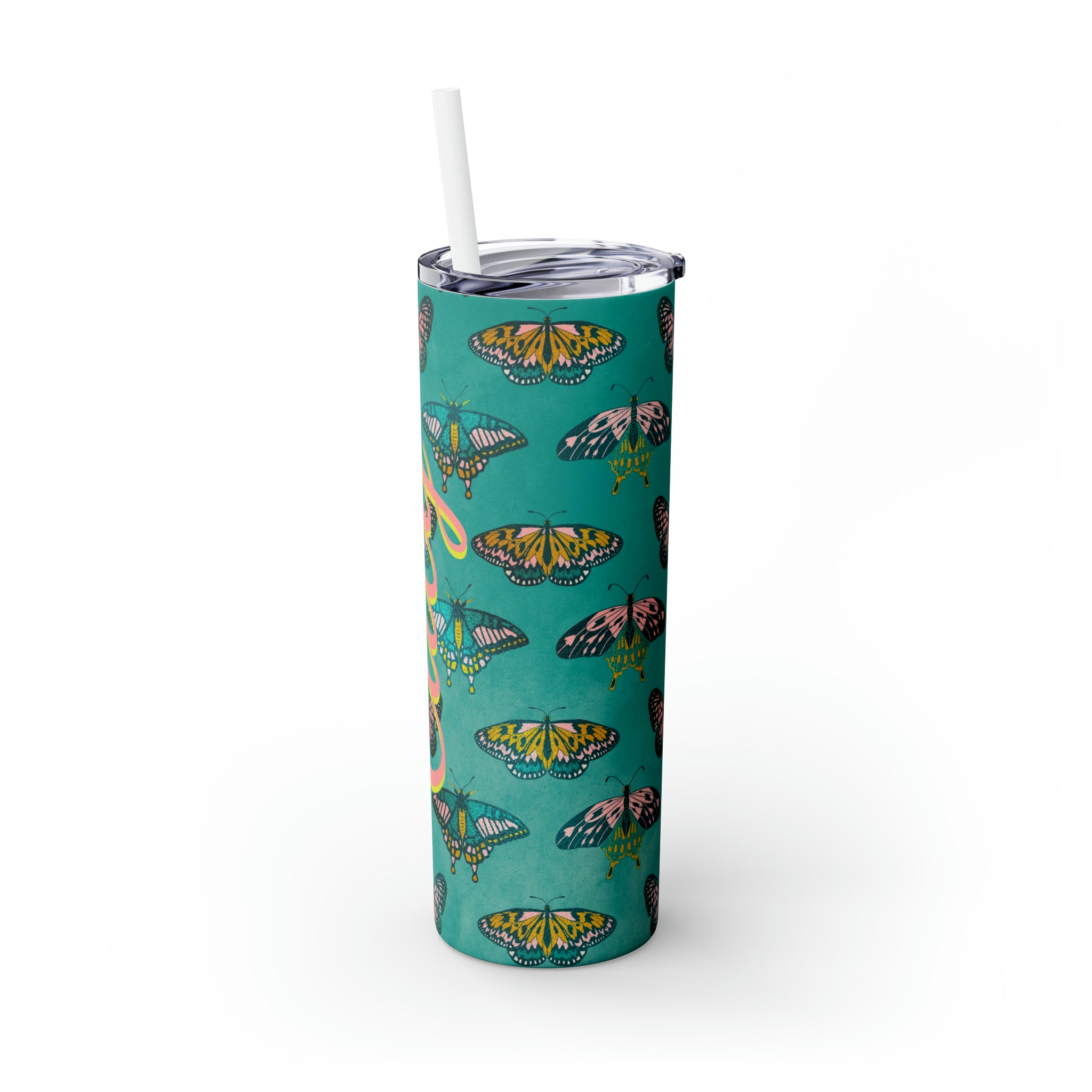 Butterflies Personalized Skinny Steel Tumbler with Straw, 20oz Butterflies Personalized Skinny Steel Tumbler with Straw, 20oz