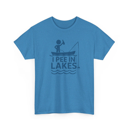 Basic T-Shirt - Unisex - I Pee In Lakes Stick Guy on Boat