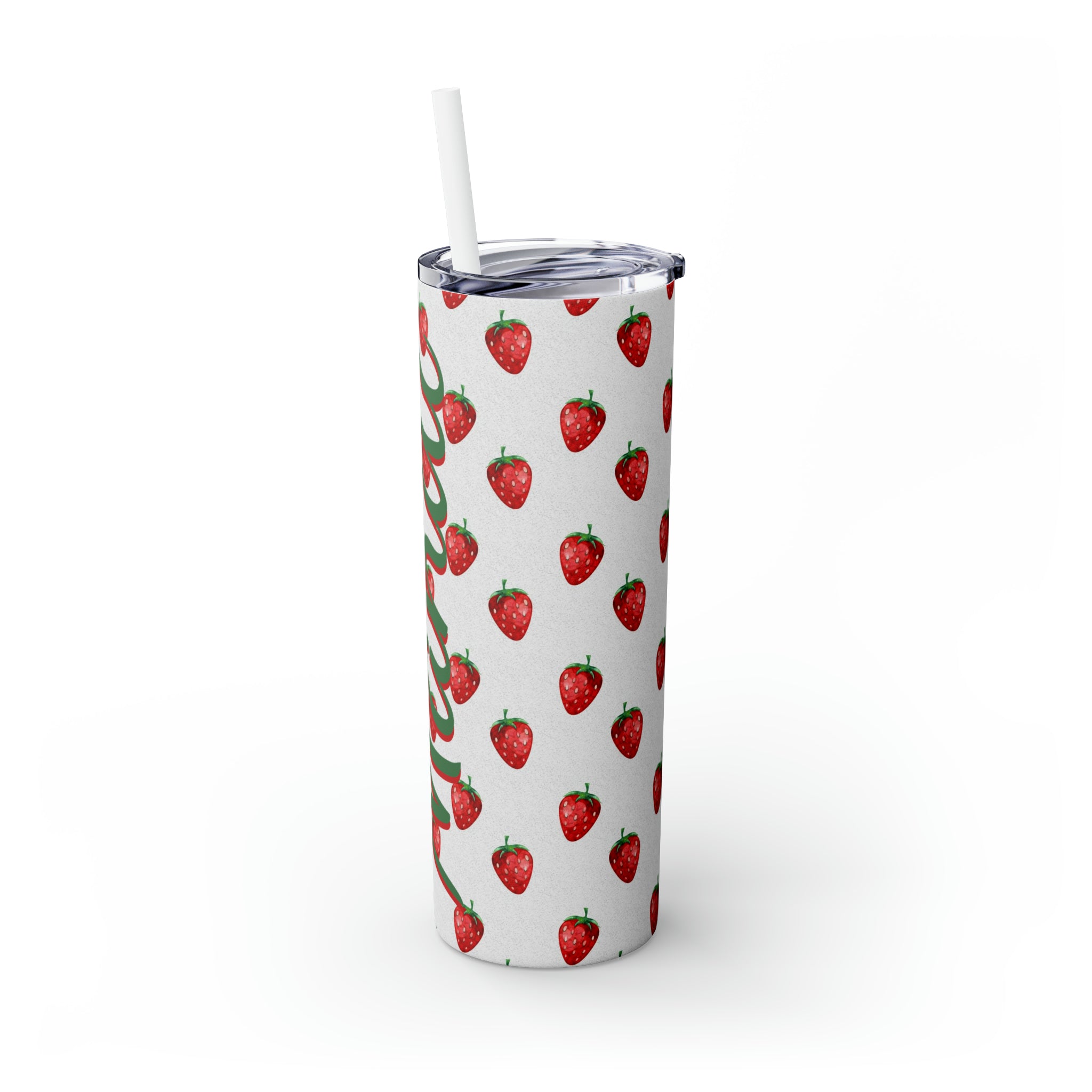 Strawberries Personalized Skinny Steel Tumbler with Straw, 20oz Strawberries Personalized Skinny Steel Tumbler with Straw, 20oz