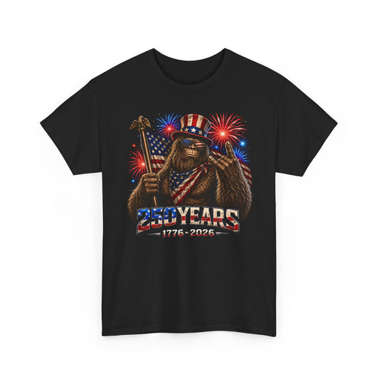 Sasquatch Flag Fireworks 250th Anniversary Funny Patriotic Basic T-Shirt - Unisex