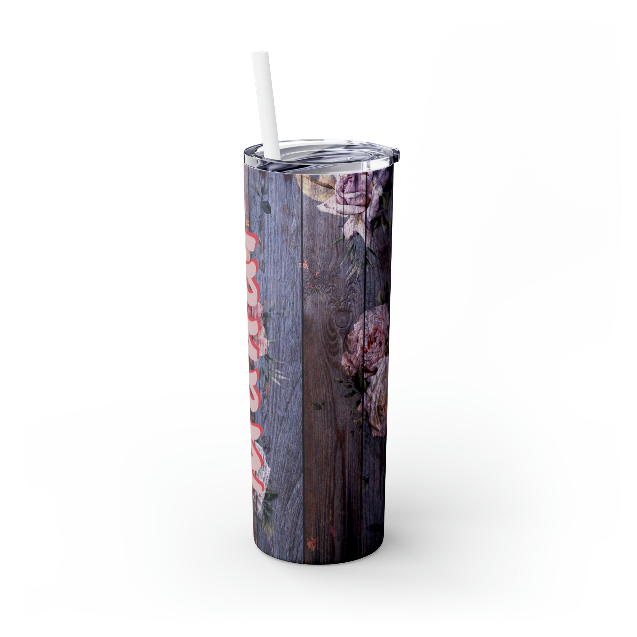Floral Personalized Skinny Steel Tumbler with Straw, 20oz Floral Personalized Skinny Steel Tumbler with Straw, 20oz