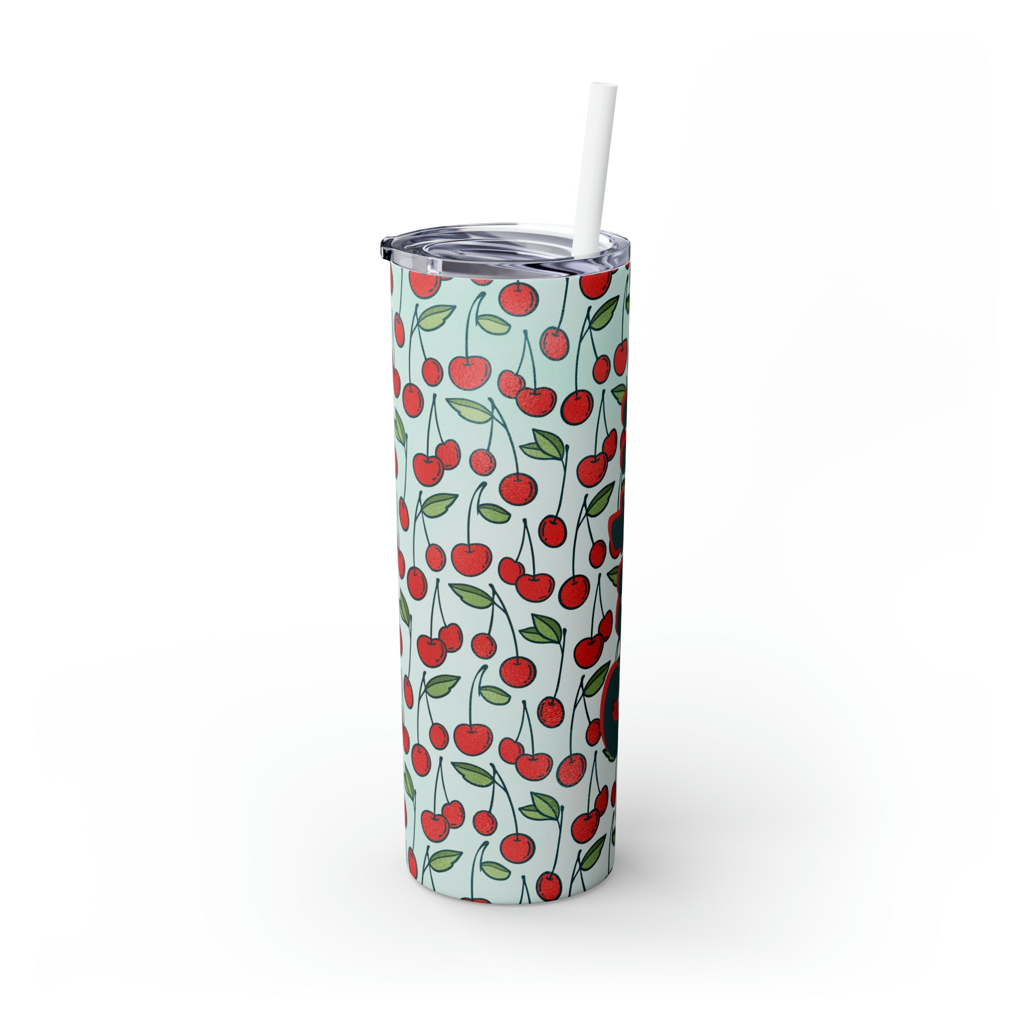 Cherries Personalized Skinny Steel Tumbler with Straw, 20oz Cherries Personalized Skinny Steel Tumbler with Straw, 20oz