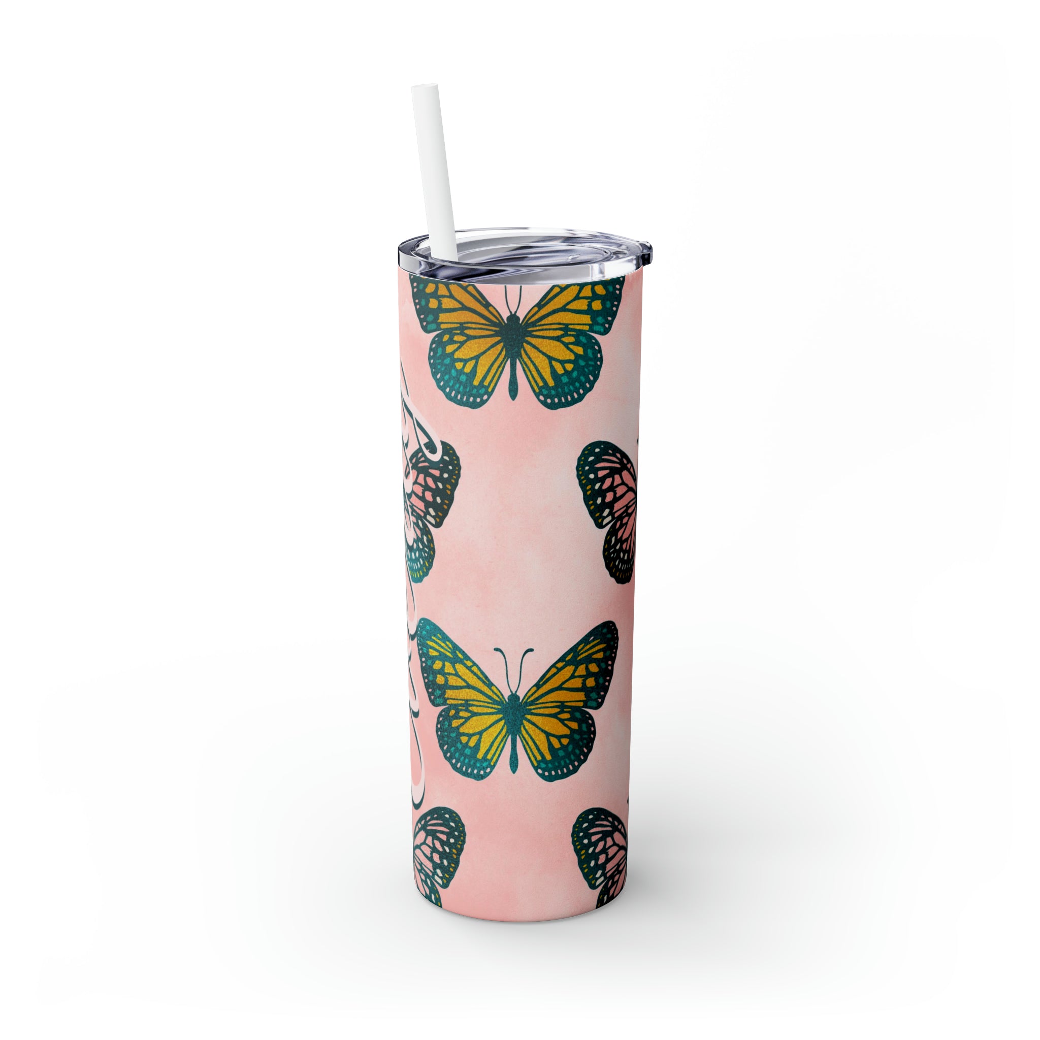 Butterflies Personalized Skinny Steel Tumbler with Straw, 20oz Butterflies Personalized Skinny Steel Tumbler with Straw, 20oz