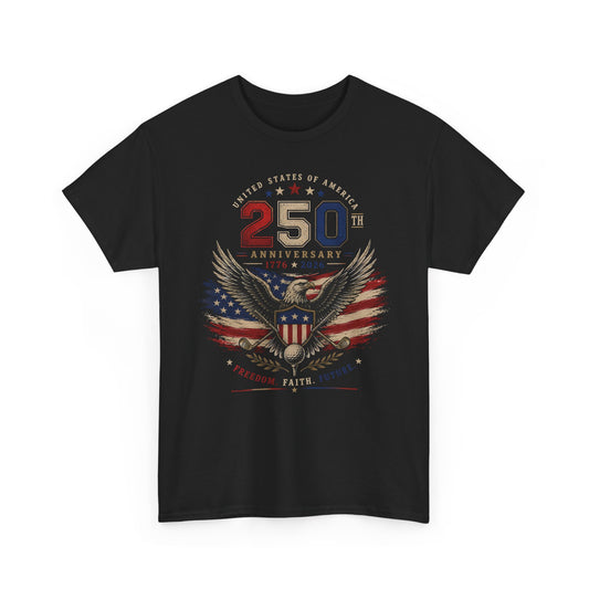 Eagle Wings Shield 250th Anniversary Distressed Patriotic Americana Basic T-Shirt - Unisex