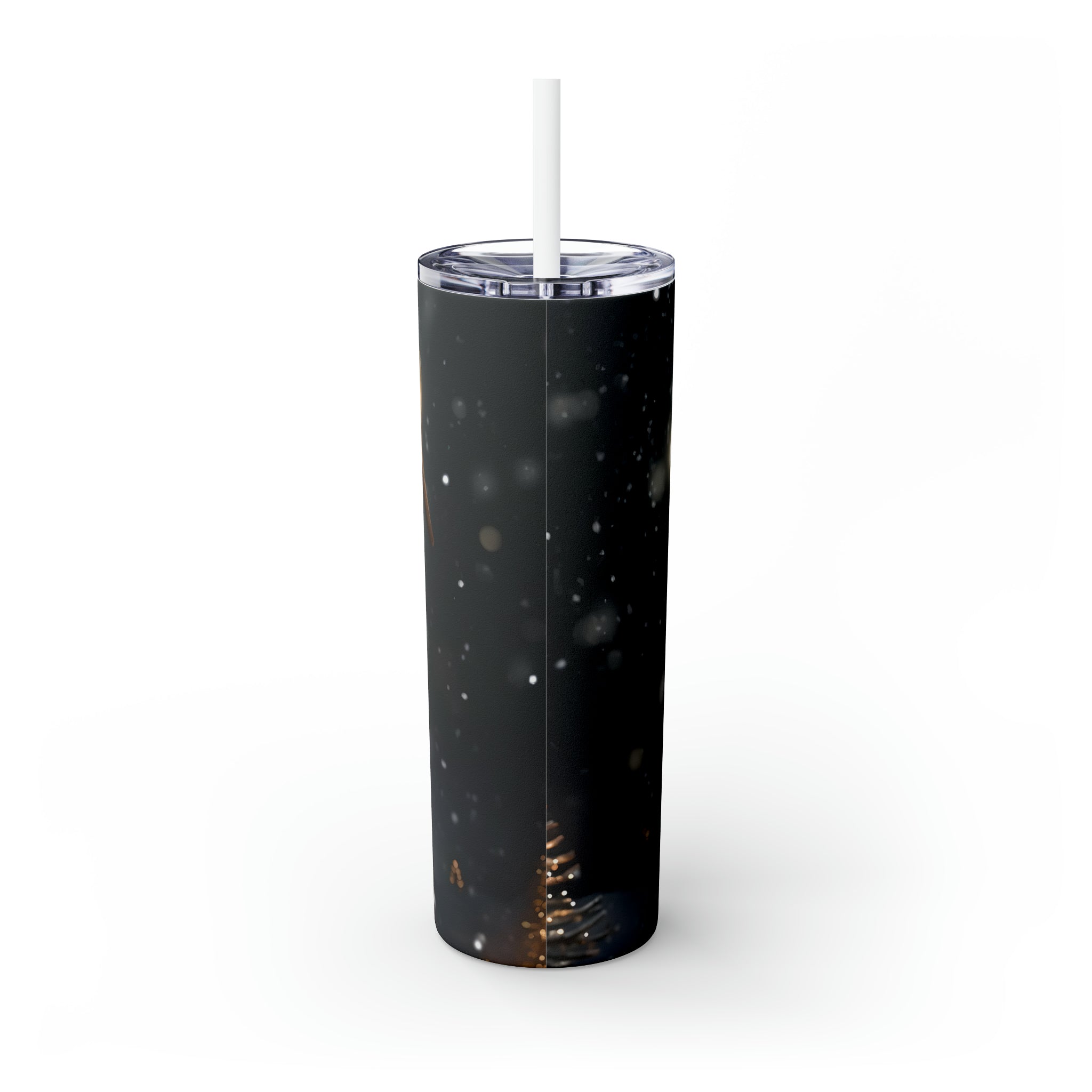 Christmas Reindeer Glowing Skinny Steel Tumbler with Straw, 20oz Christmas Reindeer Glowing Skinny Steel Tumbler with Straw, 20oz