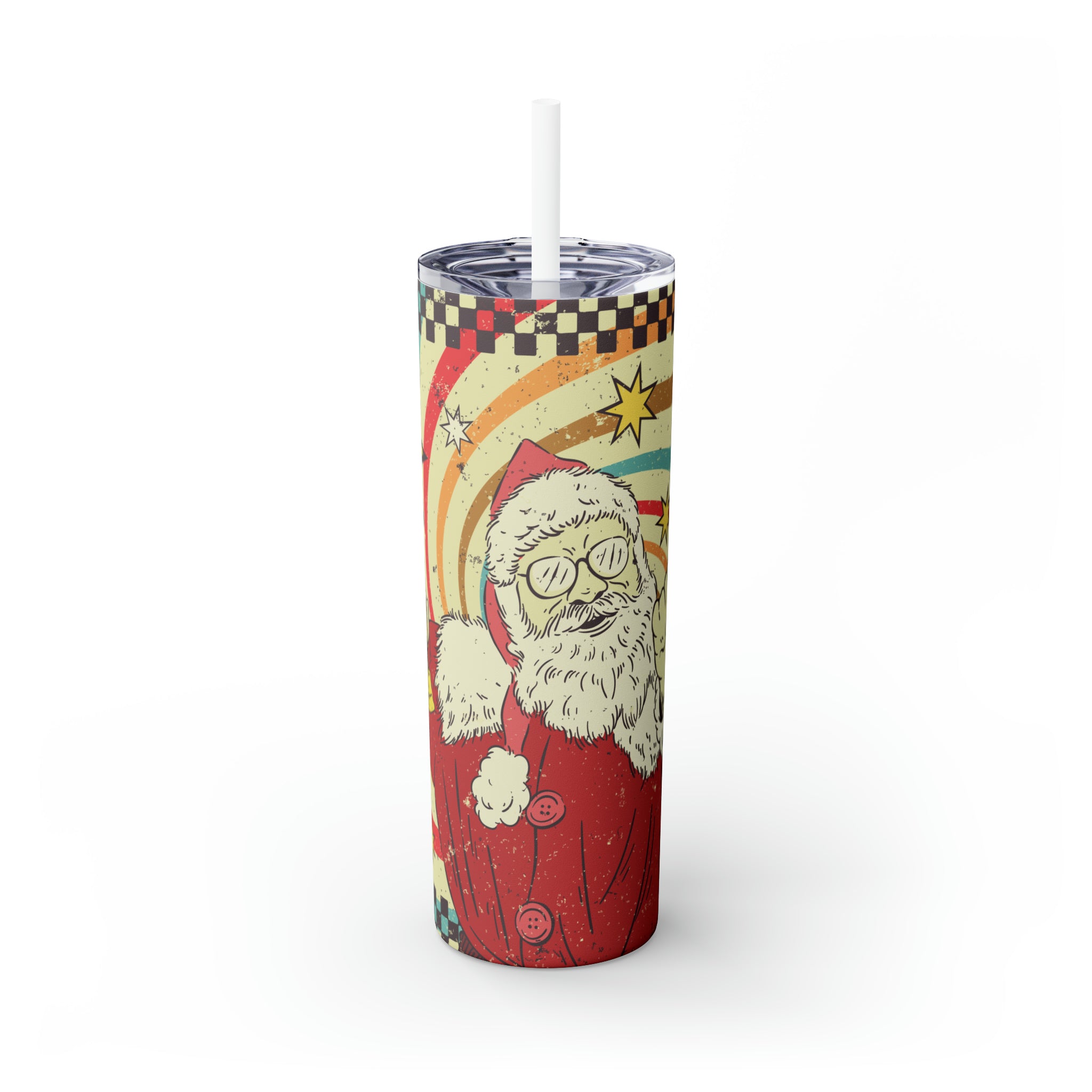 Retro Christmas Straight Skinny Steel Tumbler with Straw, 20oz Retro Christmas Straight Skinny Steel Tumbler with Straw, 20oz