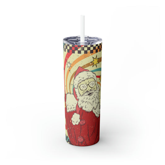 Retro Christmas Straight Skinny Steel Tumbler with Straw, 20oz