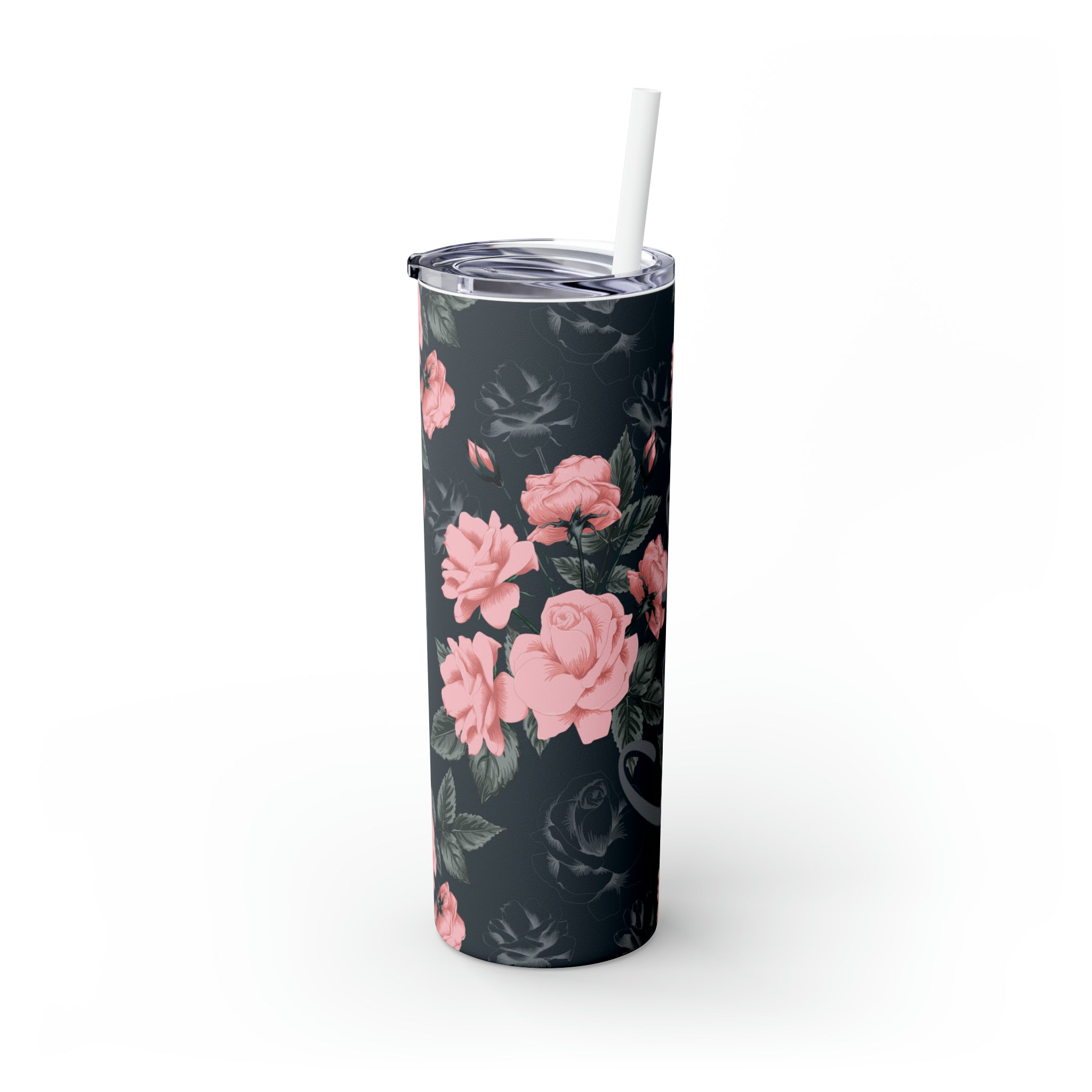 Floral Personalized Skinny Steel Tumbler with Straw, 20oz Floral Personalized Skinny Steel Tumbler with Straw, 20oz