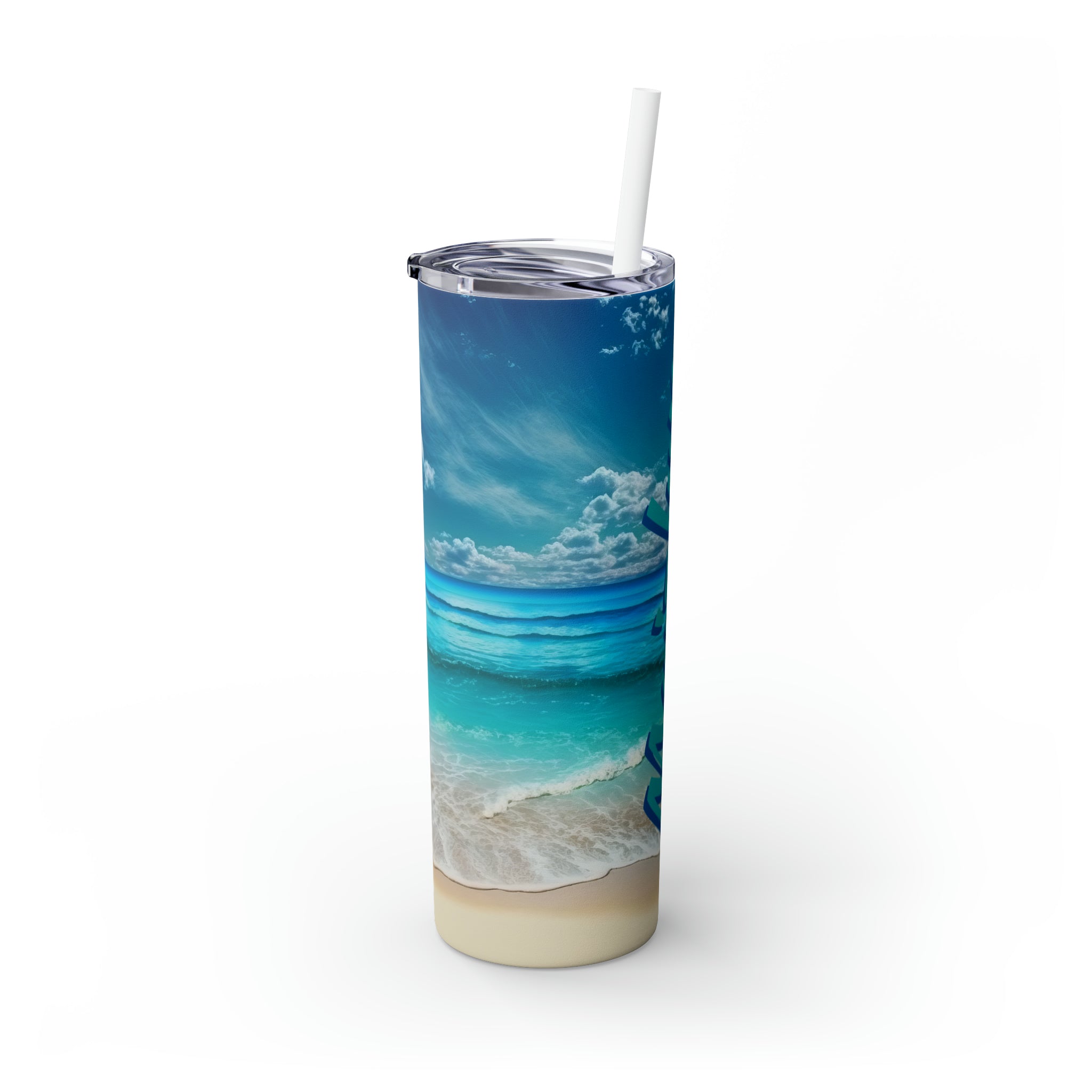 Beach Personalized Skinny Steel Tumbler with Straw, 20oz Beach Personalized Skinny Steel Tumbler with Straw, 20oz