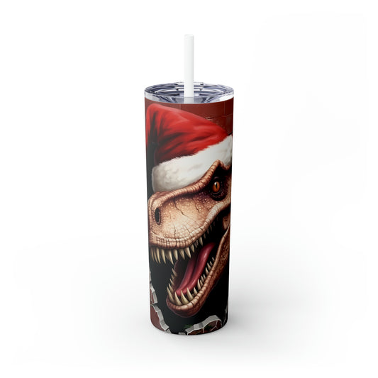 3D Christmas T-Rex Skinny Steel Tumbler with Straw, 20oz