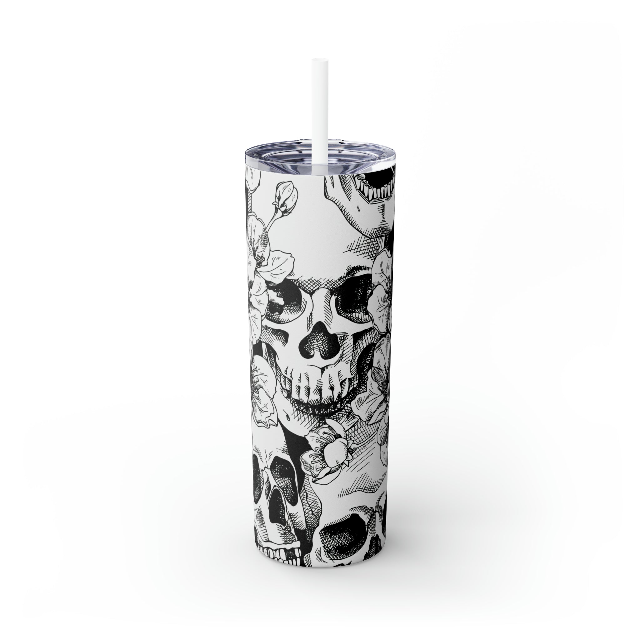 Skull Floral Skinny Steel Tumbler with Straw, 20oz Skull Floral Skinny Steel Tumbler with Straw, 20oz