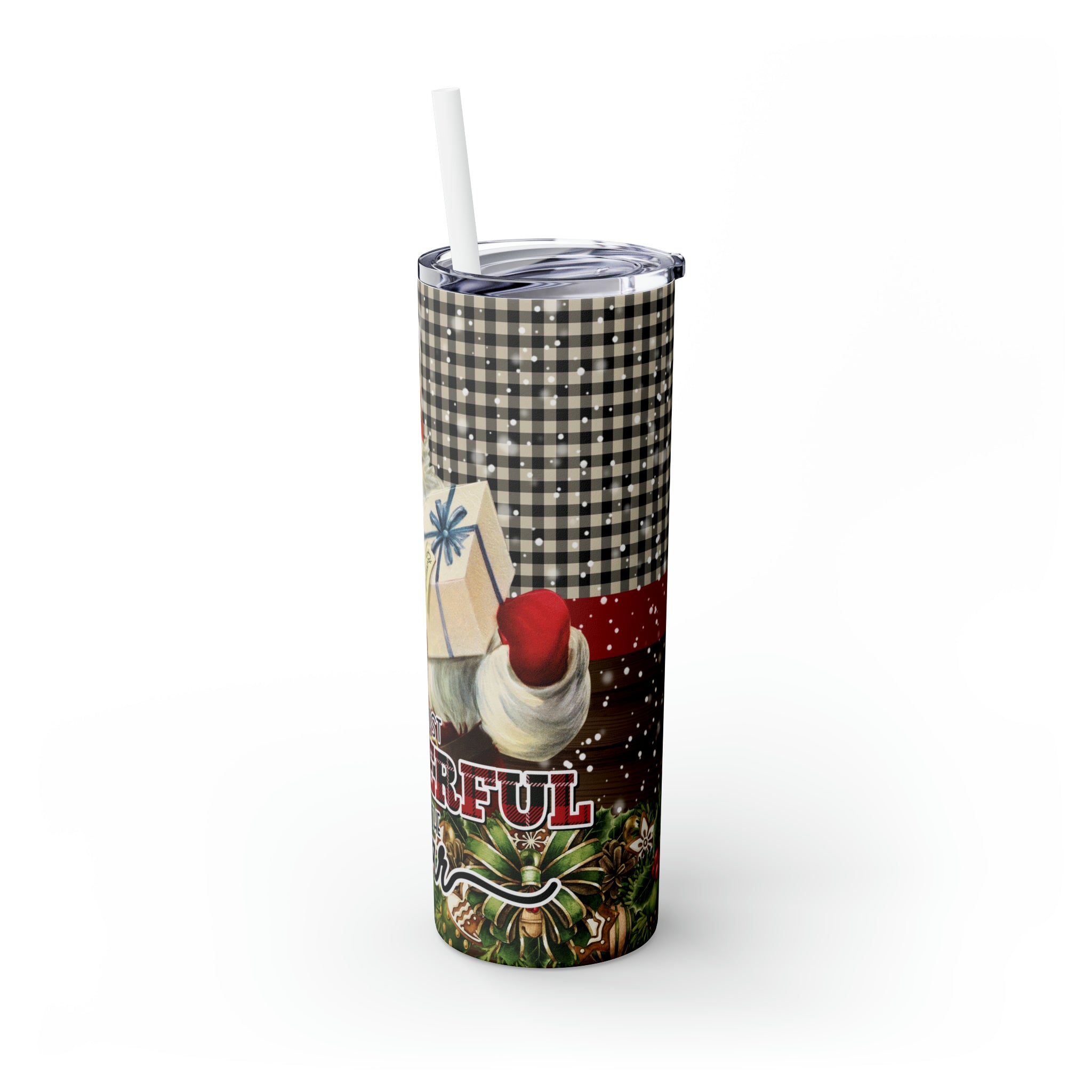 Vintage Santa Wonderful Time Skinny Steel Tumbler with Straw, 20oz Vintage Santa Wonderful Time Skinny Steel Tumbler with Straw, 20oz