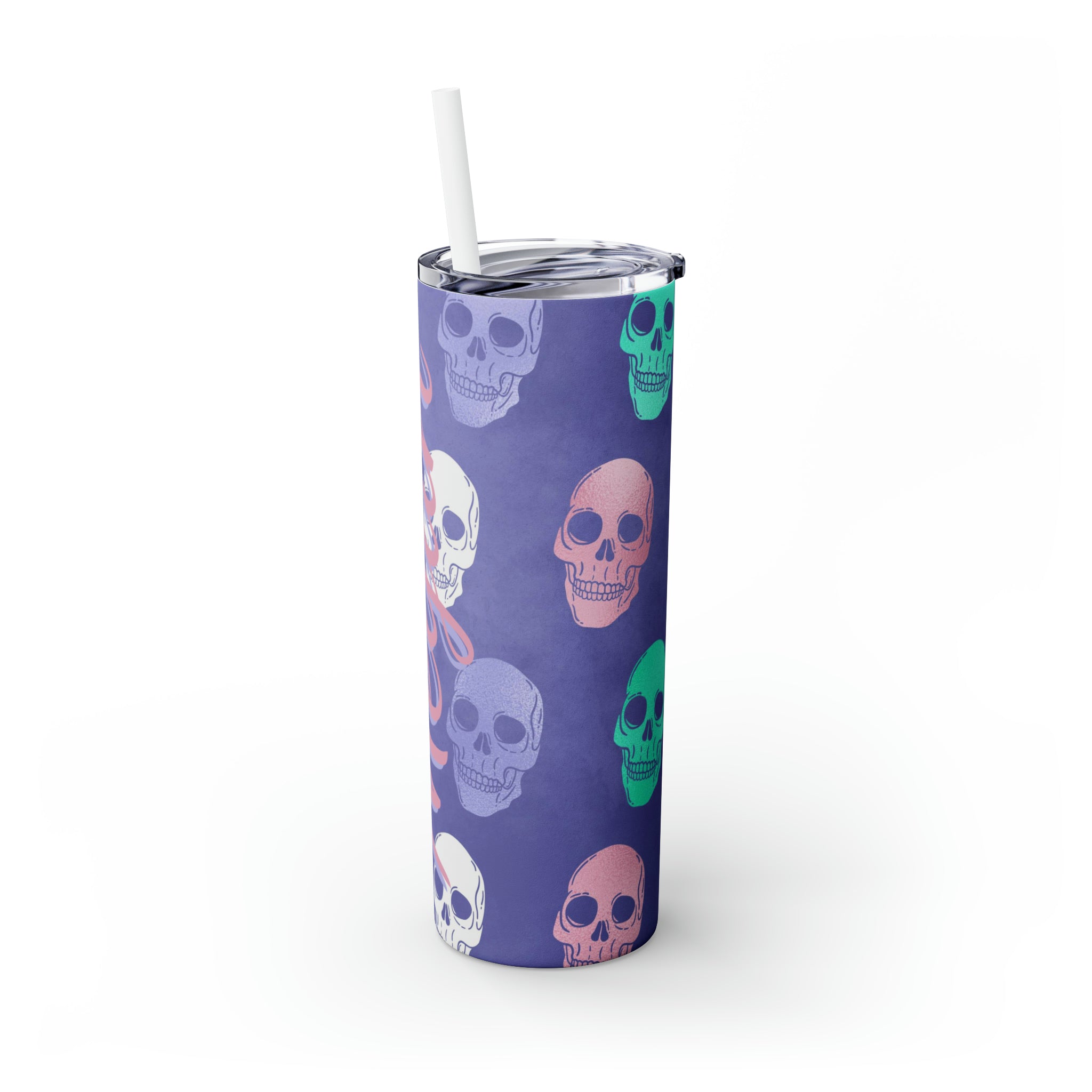 Skulls Personalized Skinny Steel Tumbler with Straw, 20oz Skulls Personalized Skinny Steel Tumbler with Straw, 20oz