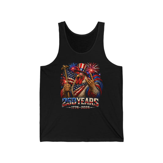 Funny Rooster Flag Fireworks 250th Anniversary Patriotic Grunge Basic Tank Top - Unisex