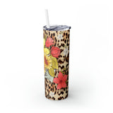 Leopard Pattern with Flowers Skinny Steel Tumbler with Straw, 20oz Leopard Pattern with Flowers Skinny Steel Tumbler with Straw, 20oz