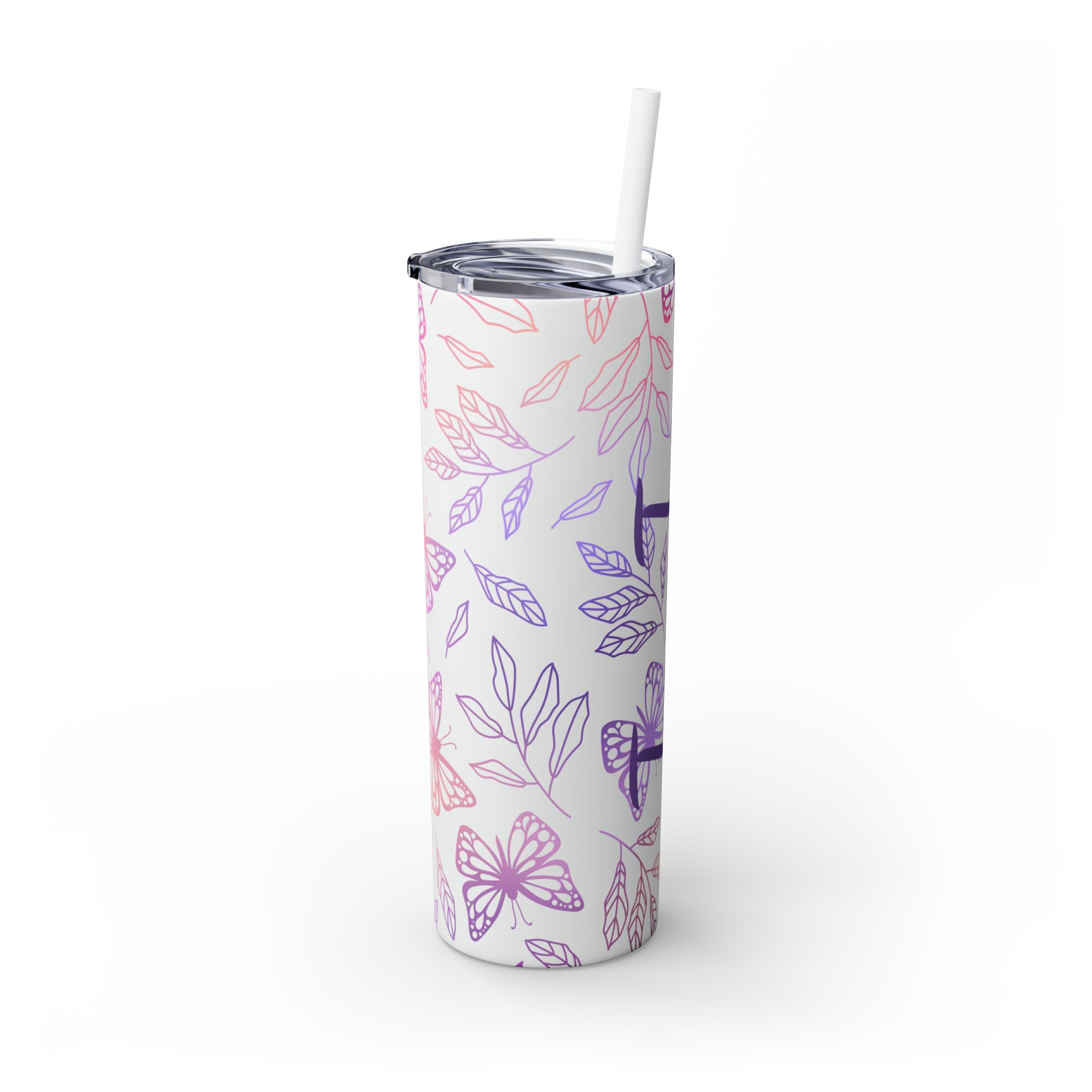 Butterflies Personalized Skinny Steel Tumbler with Straw, 20oz Butterflies Personalized Skinny Steel Tumbler with Straw, 20oz