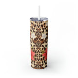 Leopard Pattern with Flowers Skinny Steel Tumbler with Straw, 20oz Leopard Pattern with Flowers Skinny Steel Tumbler with Straw, 20oz