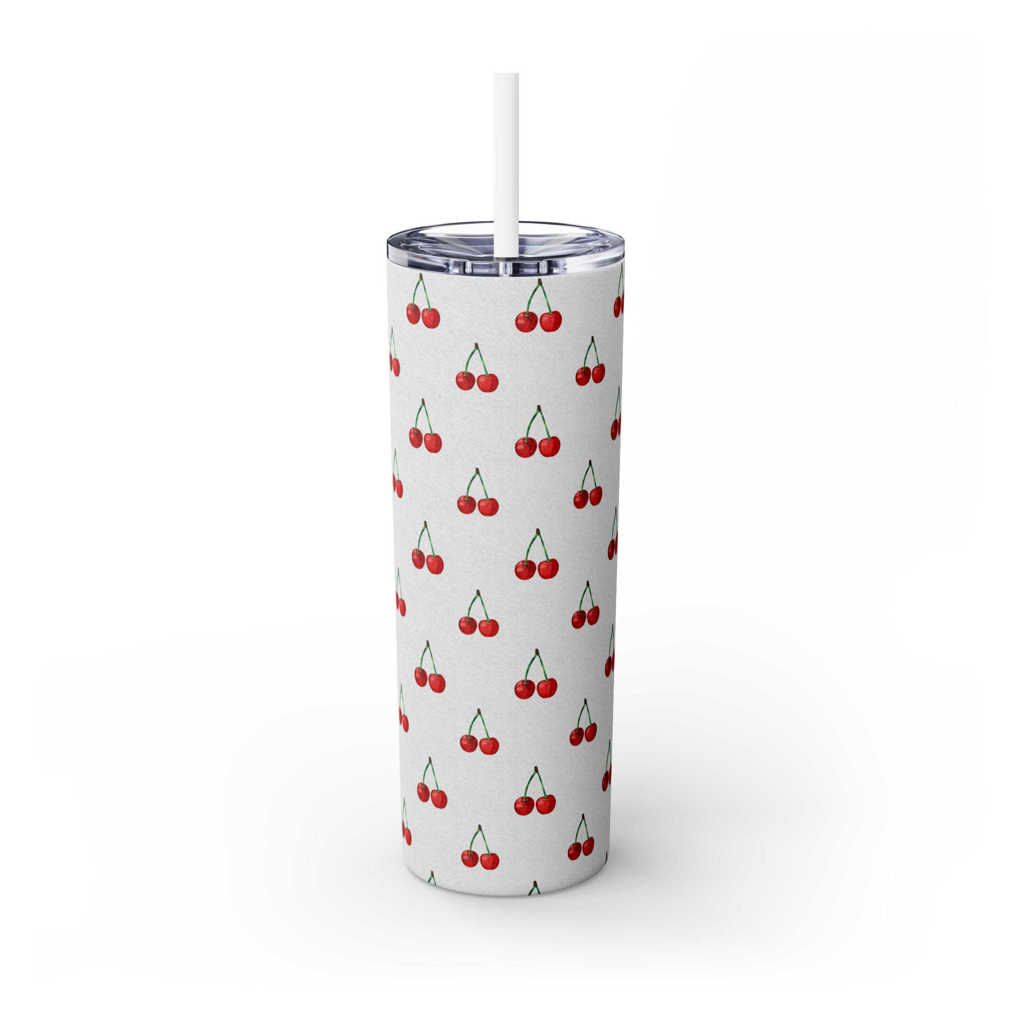 Cherries Personalized Skinny Steel Tumbler with Straw, 20oz Cherries Personalized Skinny Steel Tumbler with Straw, 20oz