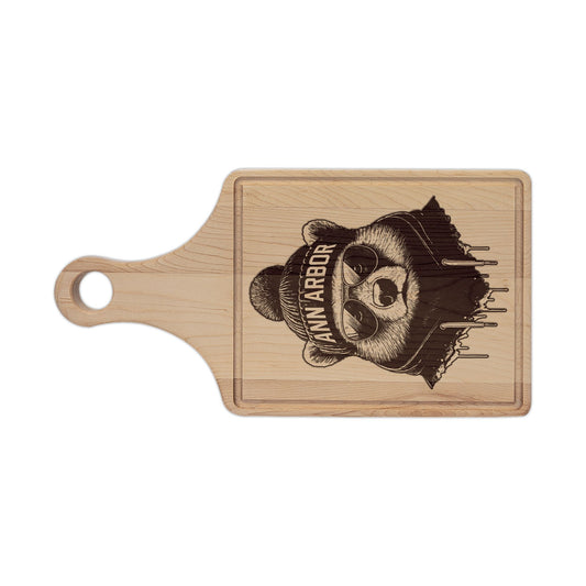 Winter Wolverine MI Engraved Wooden Cutting Board Paddle w Handle