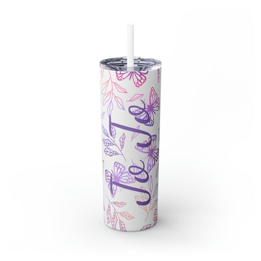 Butterflies Personalized Skinny Steel Tumbler with Straw, 20oz