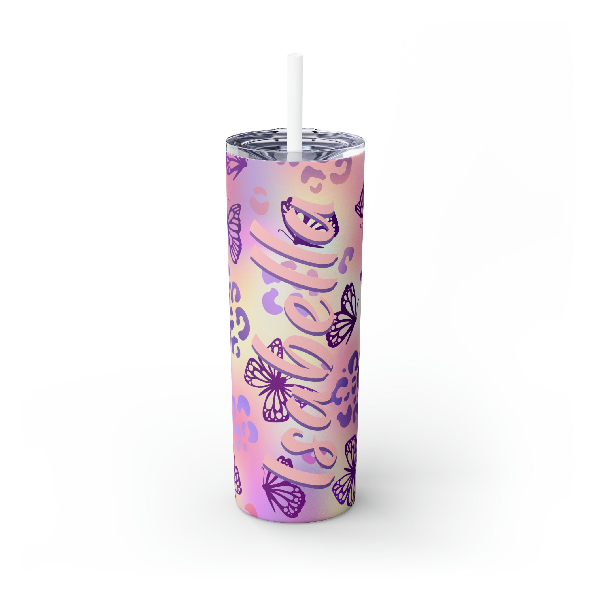 Butterflies Personalized Skinny Steel Tumbler with Straw, 20oz Butterflies Personalized Skinny Steel Tumbler with Straw, 20oz