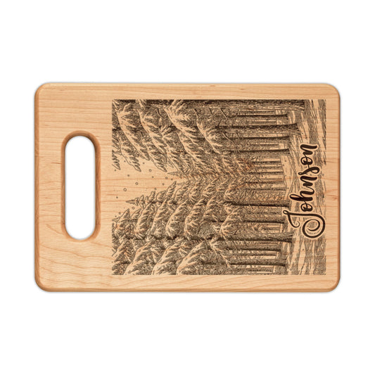 Winter Wonderland Forest Personalized Engraved Wooden Cutting Board Rectangle Handle