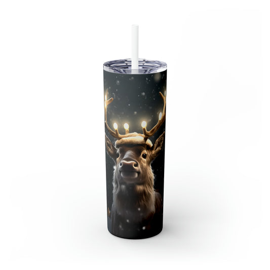 Christmas Reindeer Glowing Skinny Steel Tumbler with Straw, 20oz
