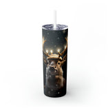 Christmas Reindeer Glowing Skinny Steel Tumbler with Straw, 20oz Christmas Reindeer Glowing Skinny Steel Tumbler with Straw, 20oz