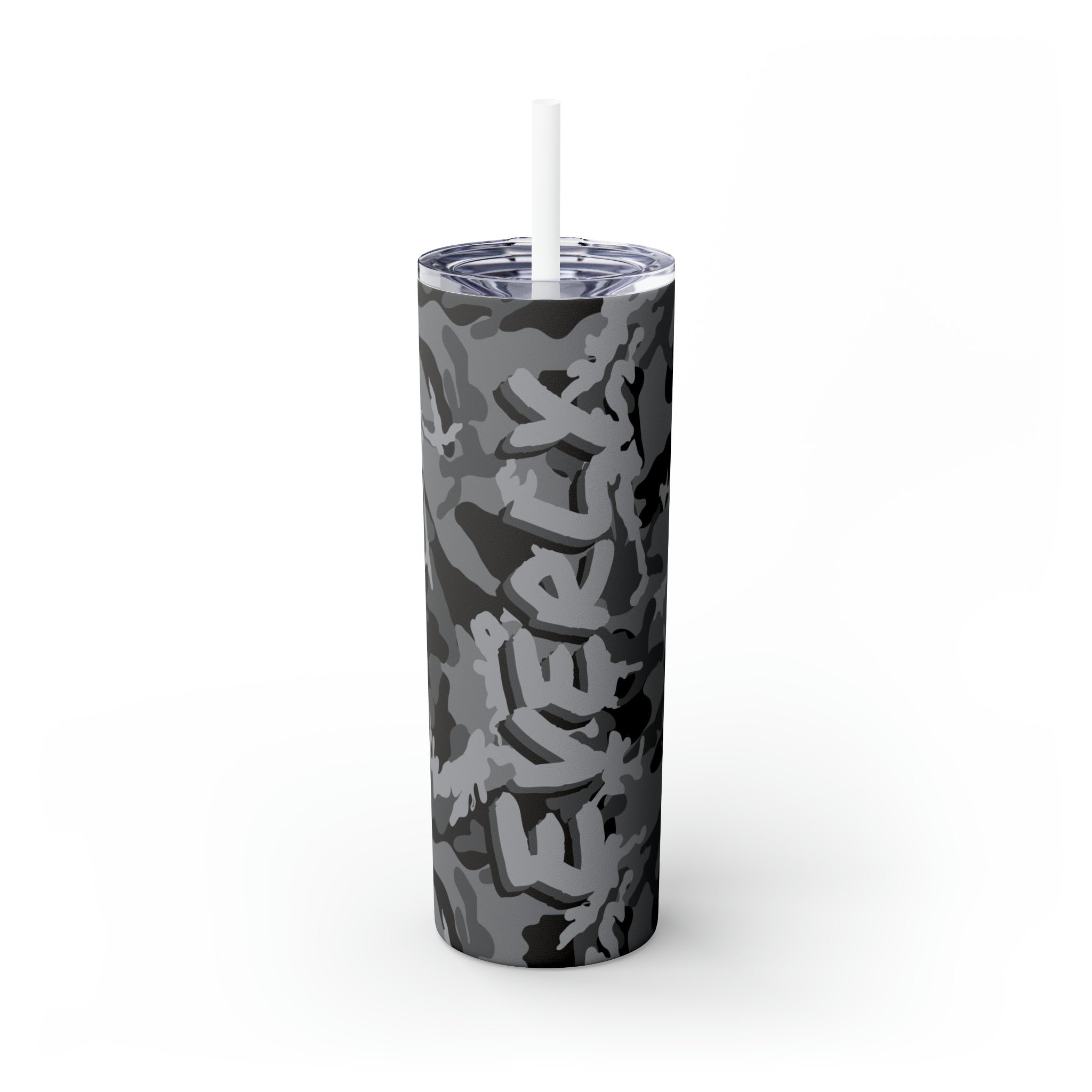 Gray Camo Personalized Skinny Steel Tumbler with Straw, 20oz Gray Camo Personalized Skinny Steel Tumbler with Straw, 20oz