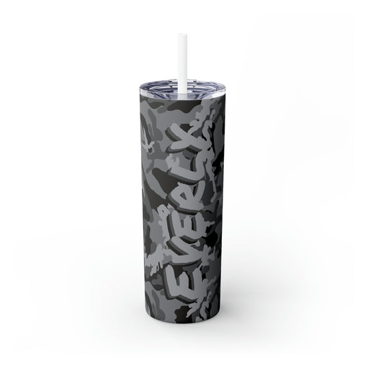 Gray Camo Personalized Skinny Steel Tumbler with Straw, 20oz