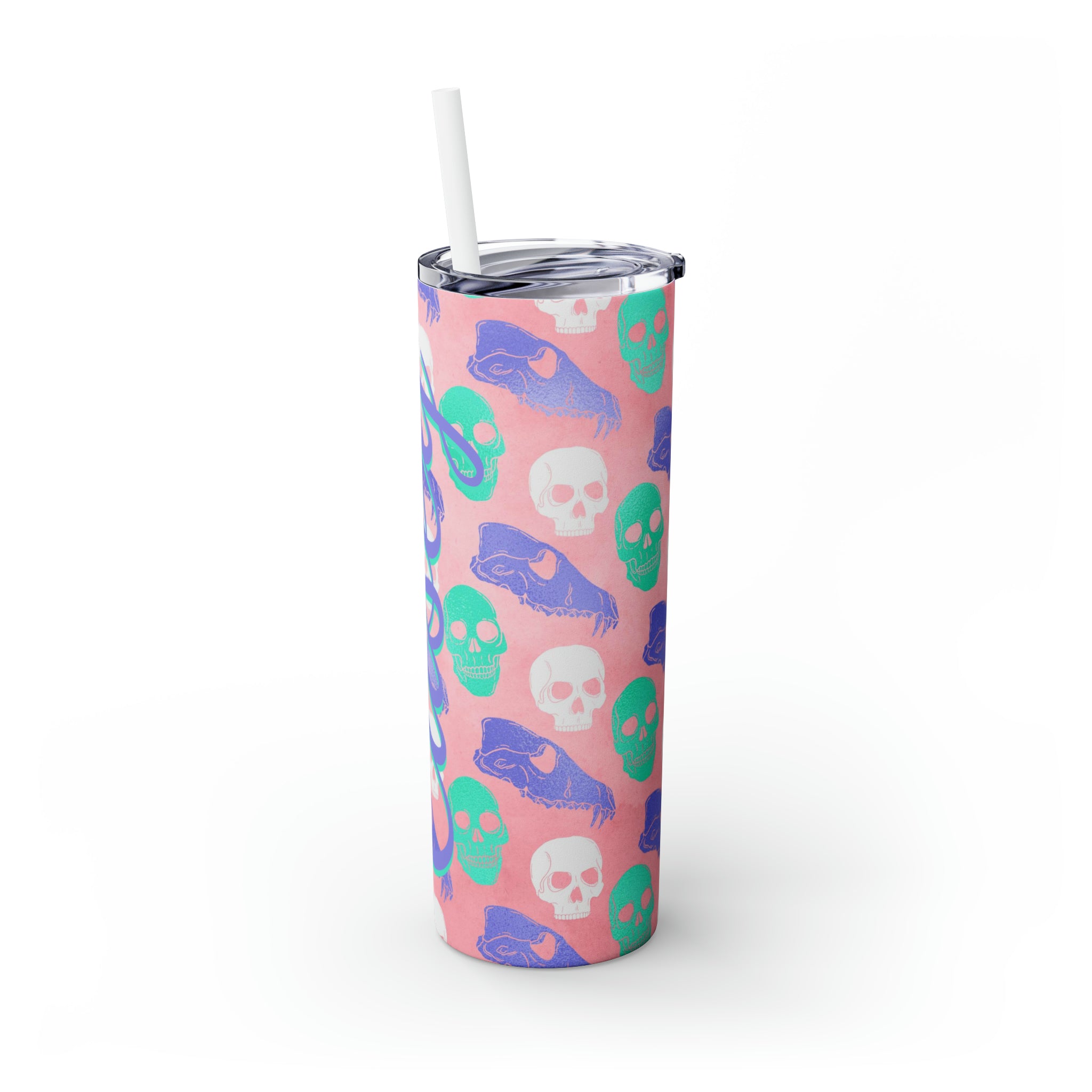 Skulls Personalized Skinny Steel Tumbler with Straw, 20oz Skulls Personalized Skinny Steel Tumbler with Straw, 20oz