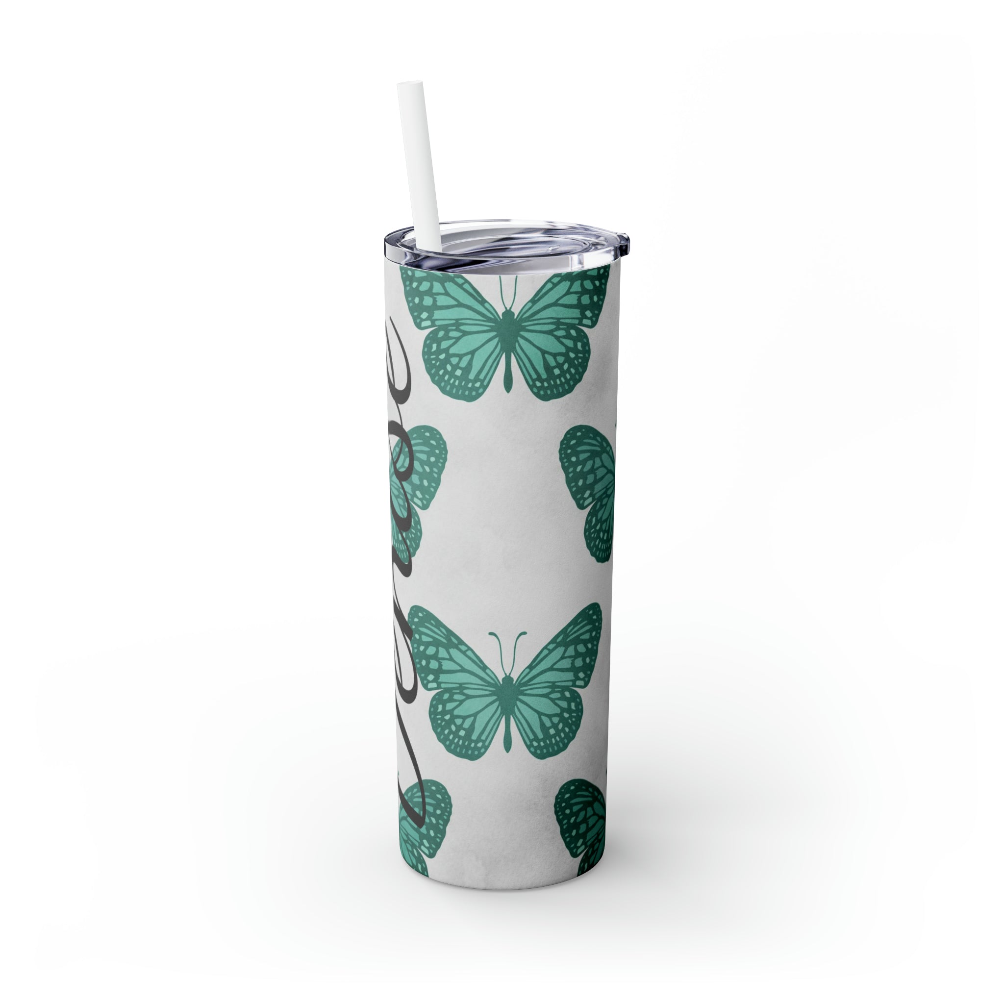 Butterflies Personalized Skinny Steel Tumbler with Straw, 20oz Butterflies Personalized Skinny Steel Tumbler with Straw, 20oz