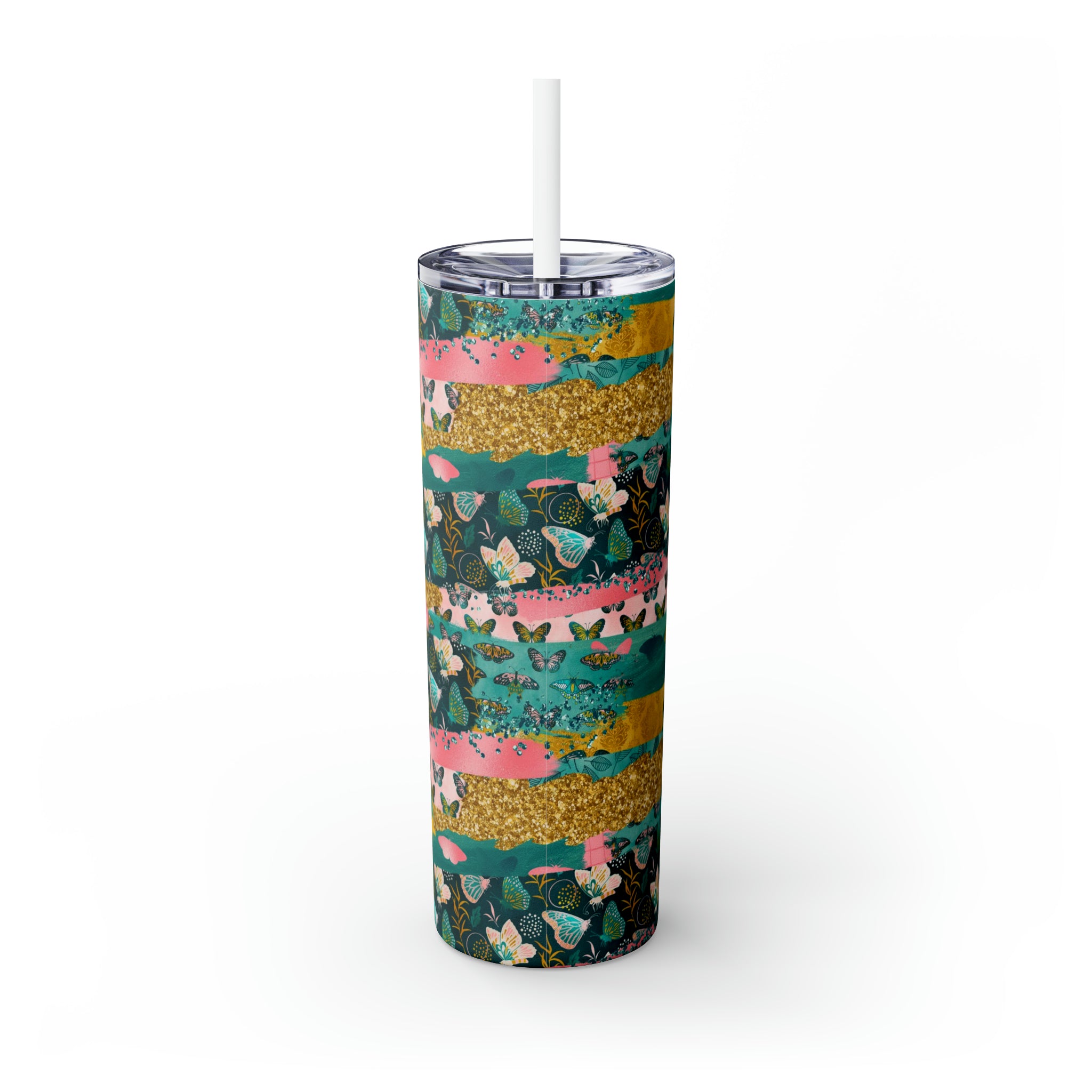 Butterflies Personalized Skinny Steel Tumbler with Straw, 20oz Butterflies Personalized Skinny Steel Tumbler with Straw, 20oz