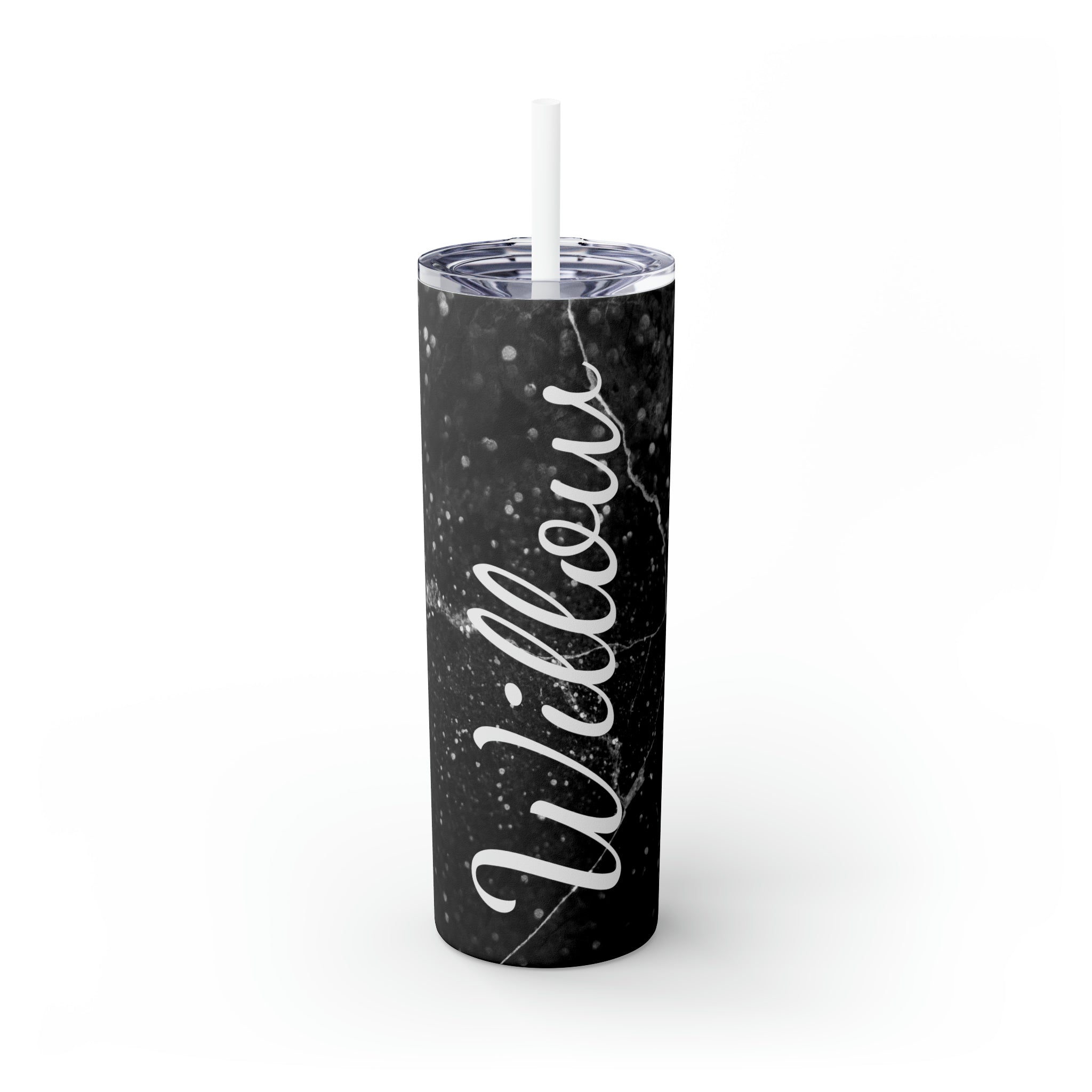 Black Marble Personalized Skinny Steel Tumbler with Straw, 20oz Black Marble Personalized Skinny Steel Tumbler with Straw, 20oz