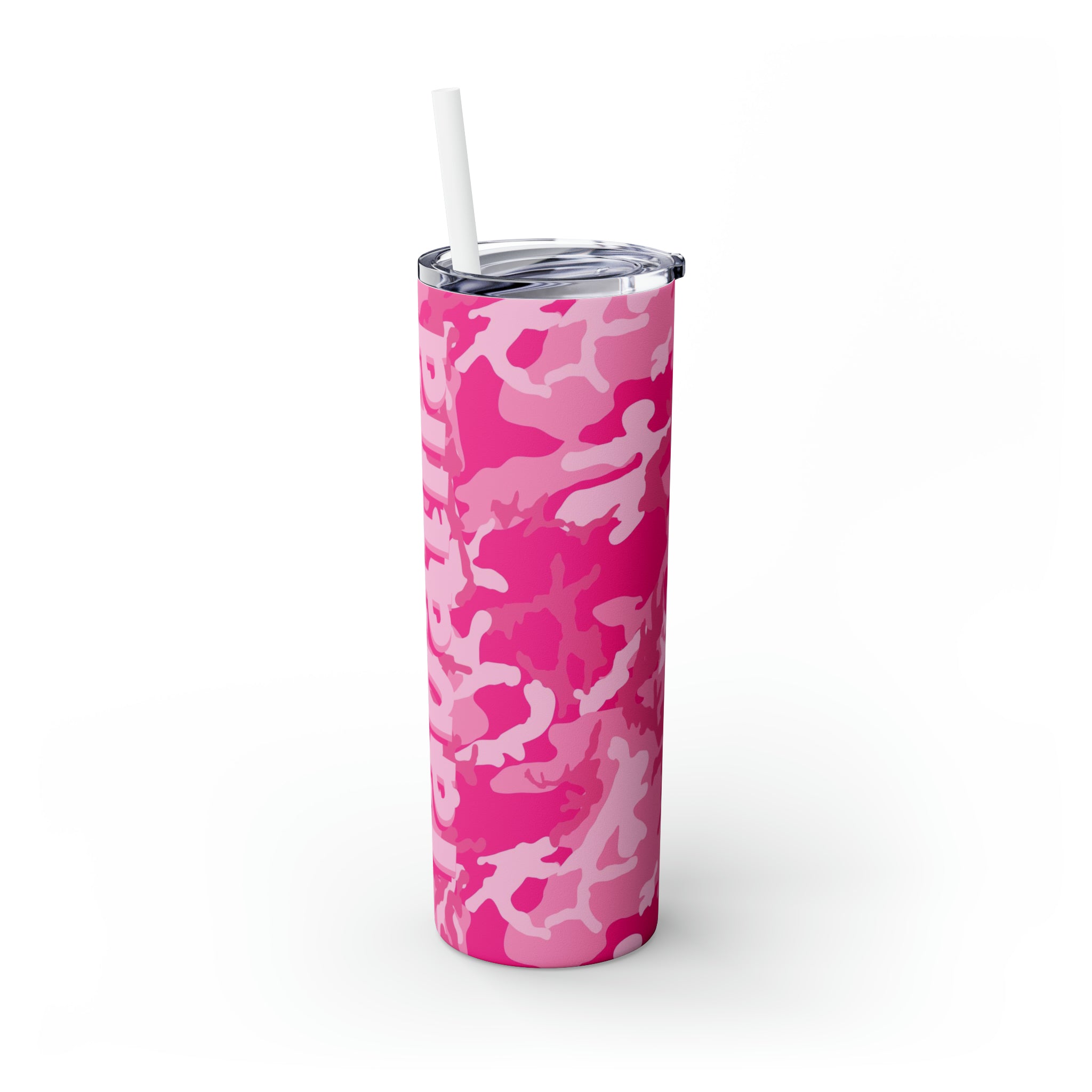 Pink Camo Personalized Skinny Steel Tumbler with Straw, 20oz Pink Camo Personalized Skinny Steel Tumbler with Straw, 20oz