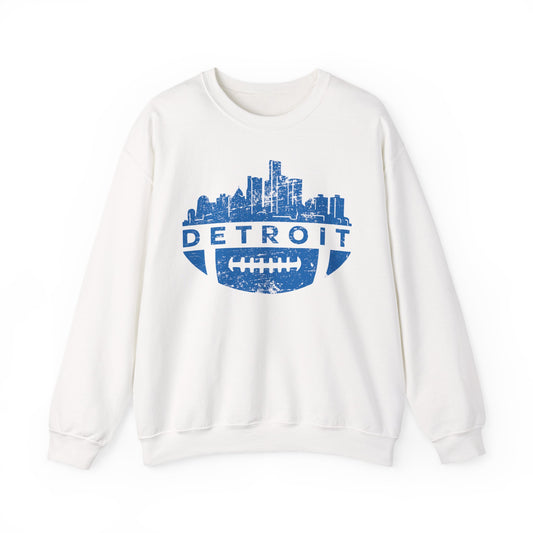Detroit Football Skyline Blue Crewneck Sweatshirt - Unisex