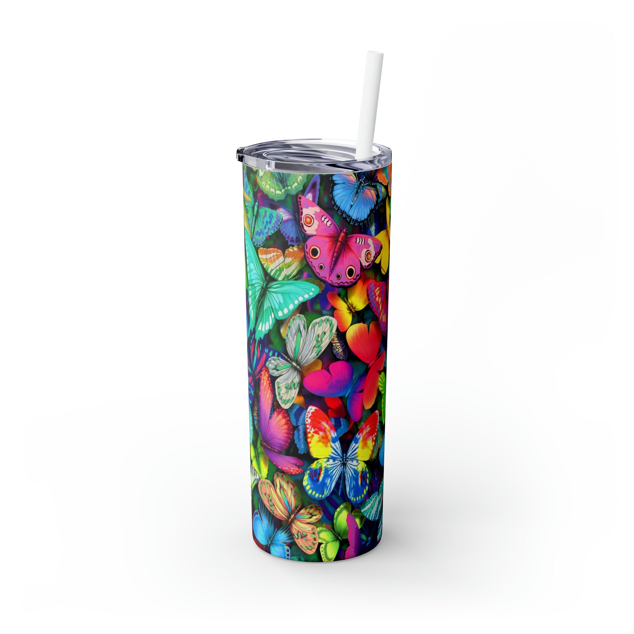 3D Butterflies Skinny Steel Tumbler with Straw, 20oz 3D Butterflies Skinny Steel Tumbler with Straw, 20oz