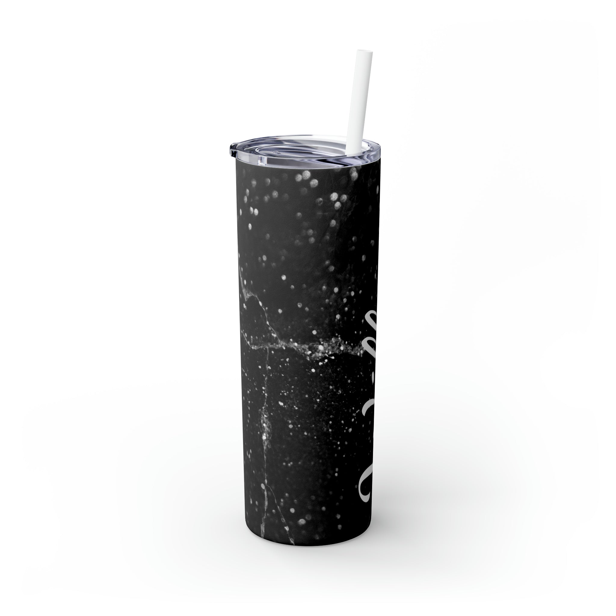 Black Marble Personalized Skinny Steel Tumbler with Straw, 20oz Black Marble Personalized Skinny Steel Tumbler with Straw, 20oz
