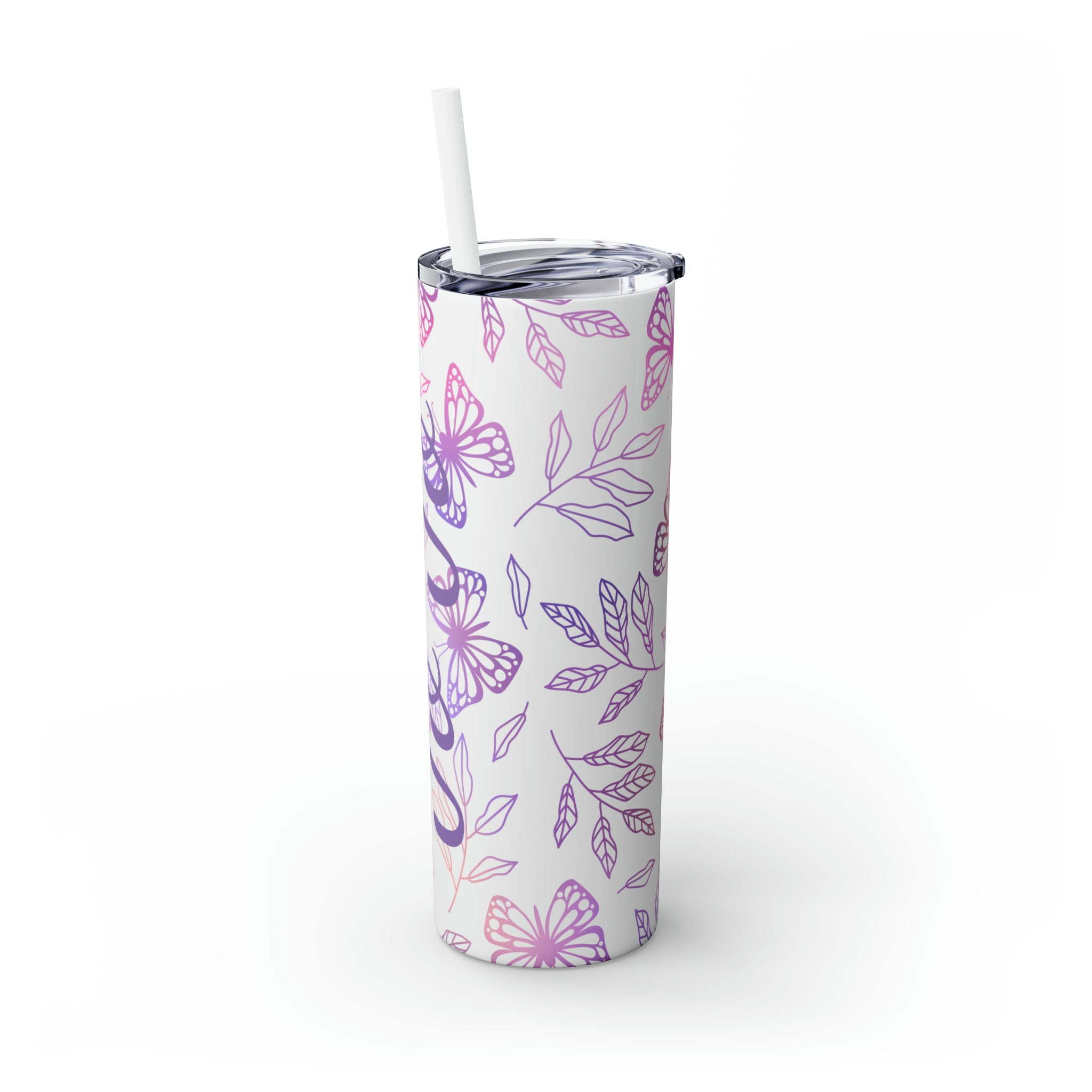Butterflies Personalized Skinny Steel Tumbler with Straw, 20oz Butterflies Personalized Skinny Steel Tumbler with Straw, 20oz