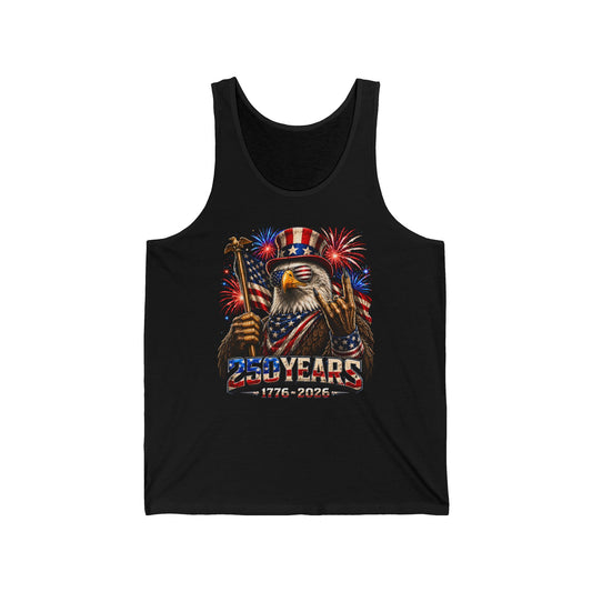 Bald Eagle Flag Fireworks 250th Anniversary Patriotic Grunge Basic Tank Top - Unisex