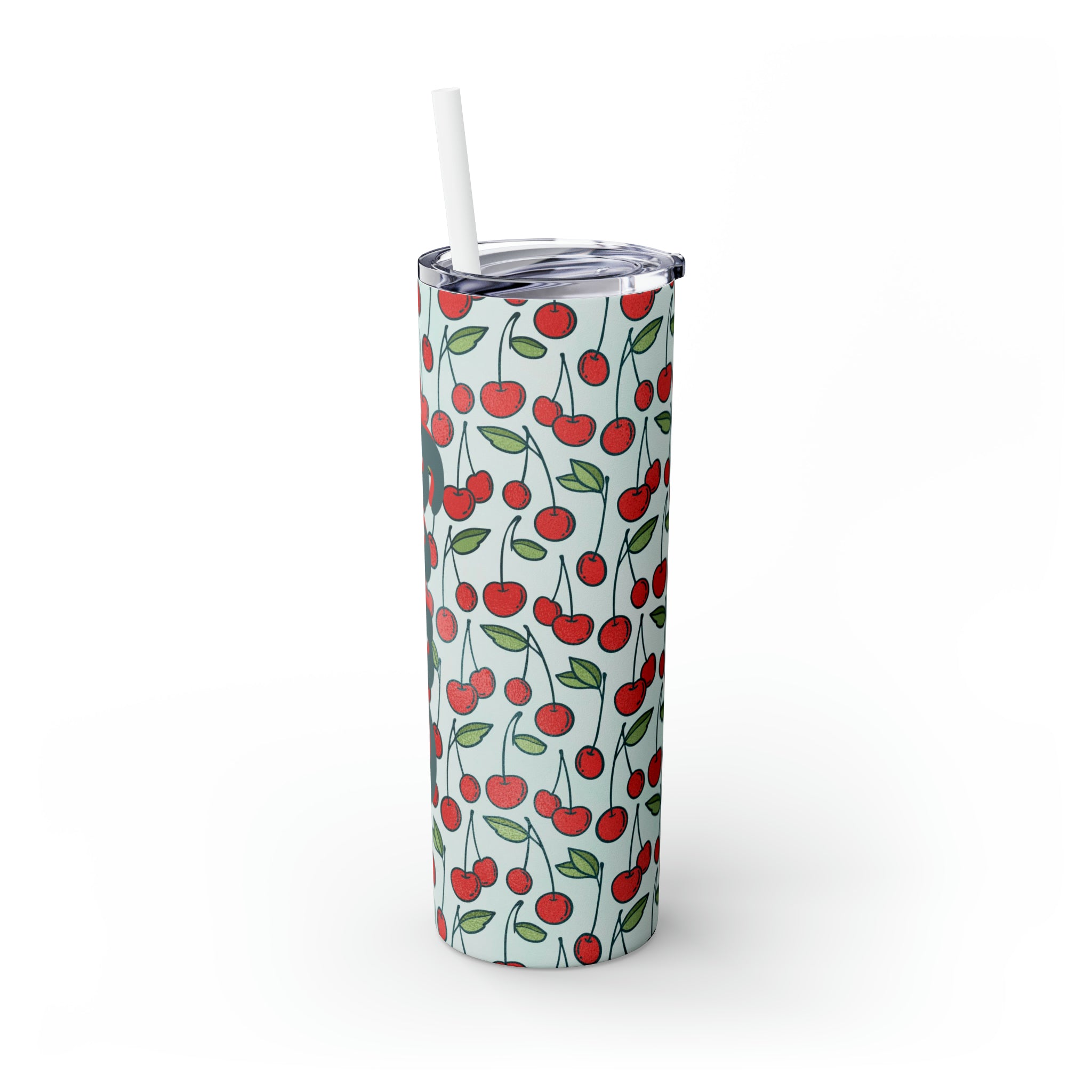 Cherries Personalized Skinny Steel Tumbler with Straw, 20oz Cherries Personalized Skinny Steel Tumbler with Straw, 20oz