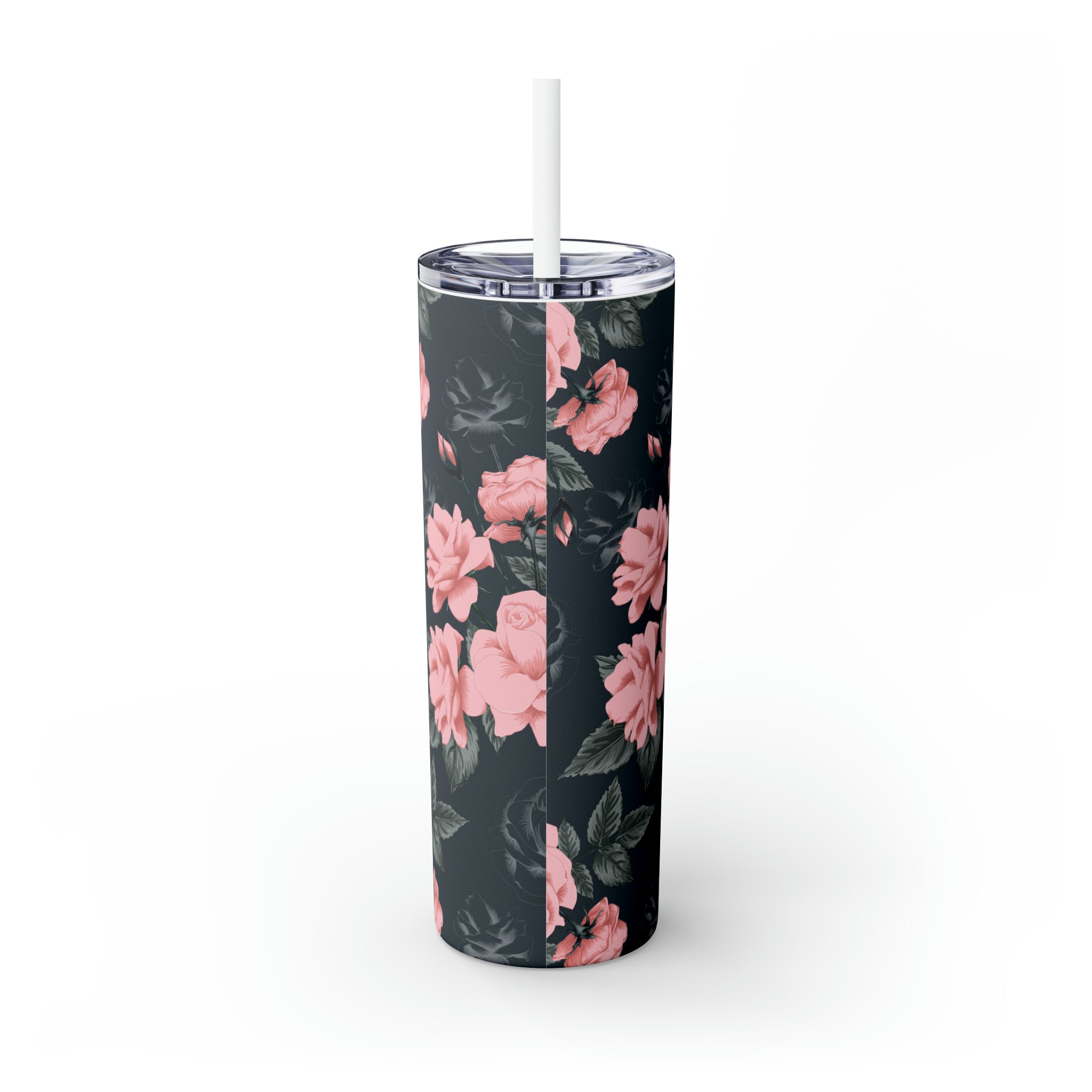Floral Personalized Skinny Steel Tumbler with Straw, 20oz Floral Personalized Skinny Steel Tumbler with Straw, 20oz