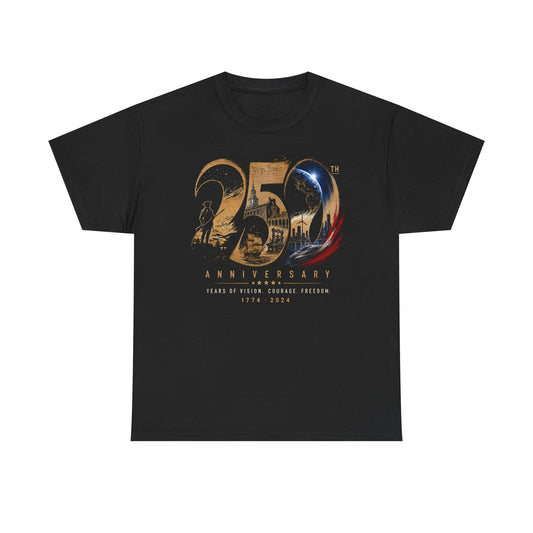 Gold Number Skyline USA 250 Anniversary Distressed Patriotic Basic T-Shirt - Unisex