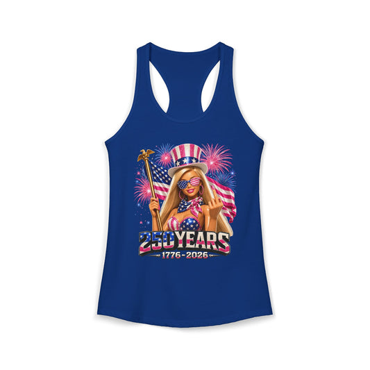 Glam Doll Flag 250 Years 1776 2026 Patriotic Basic Racerback Tank Top - Women's