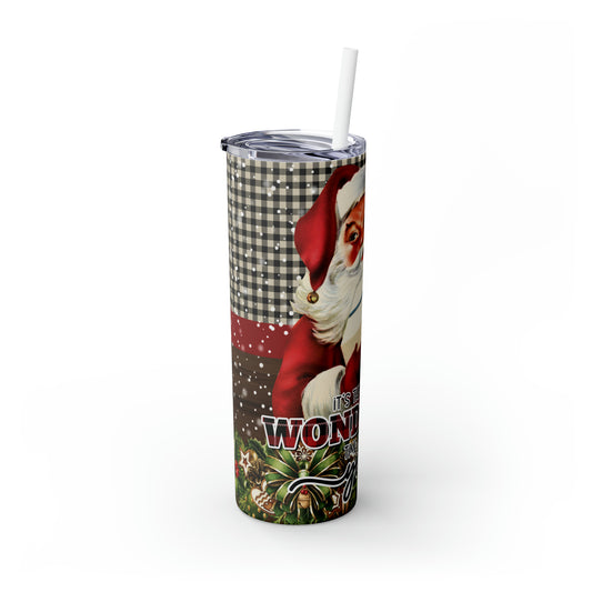 Vintage Santa Wonderful Time Skinny Steel Tumbler with Straw, 20oz
