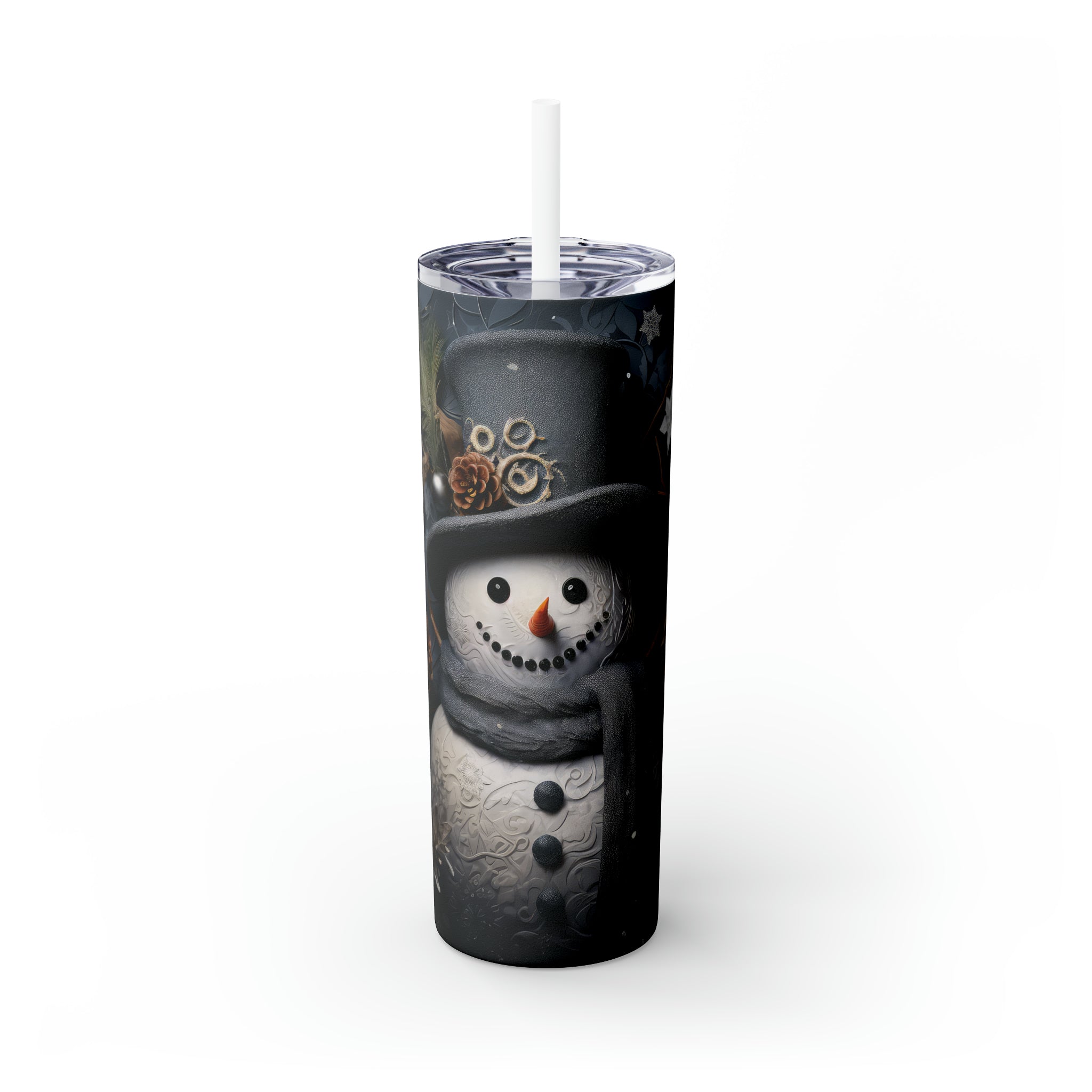 3D Snowman Skinny Steel Tumbler with Straw, 20oz 3D Snowman Skinny Steel Tumbler with Straw, 20oz