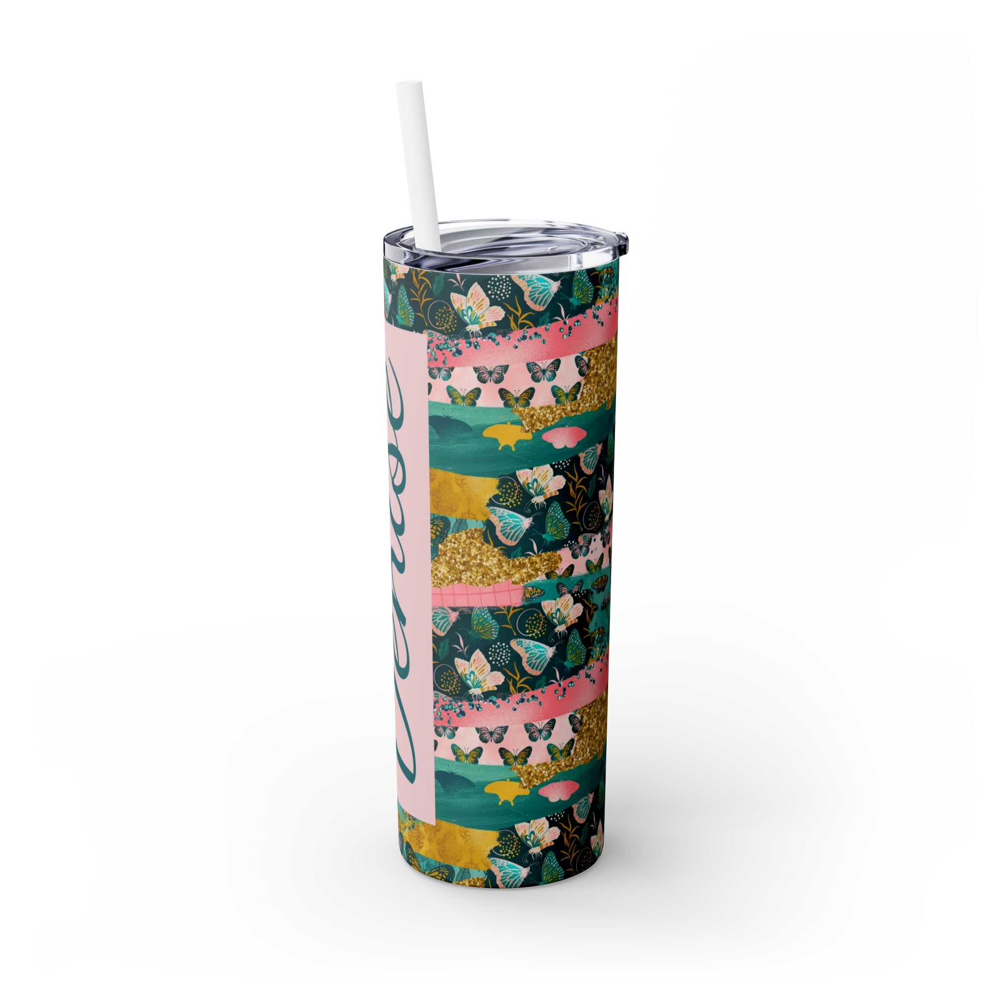 Butterflies Personalized Skinny Steel Tumbler with Straw, 20oz Butterflies Personalized Skinny Steel Tumbler with Straw, 20oz