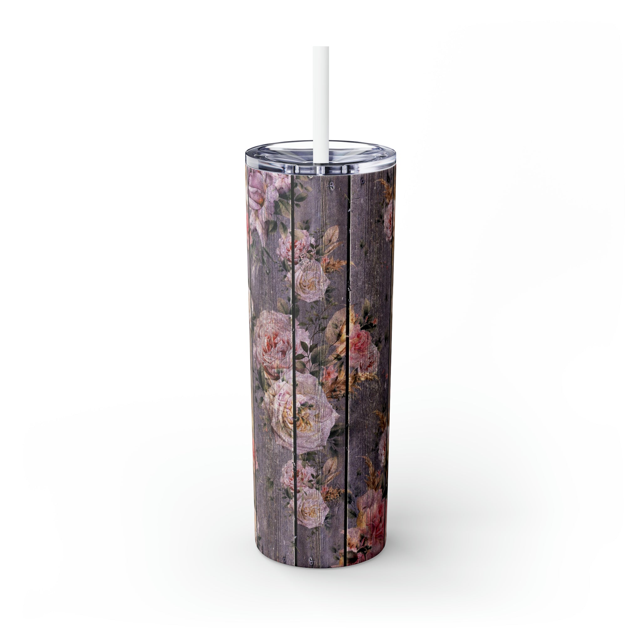 Floral Personalized Skinny Steel Tumbler with Straw, 20oz Floral Personalized Skinny Steel Tumbler with Straw, 20oz